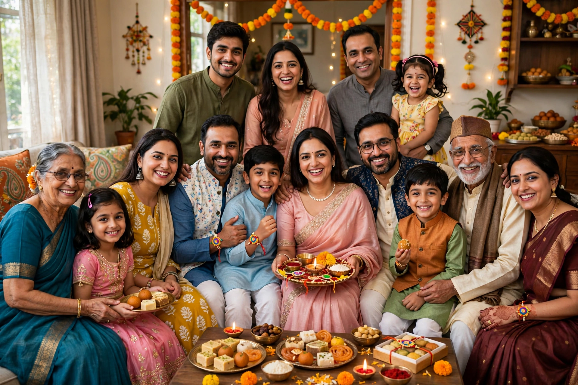 Family celebrating Raksha Bandhan together