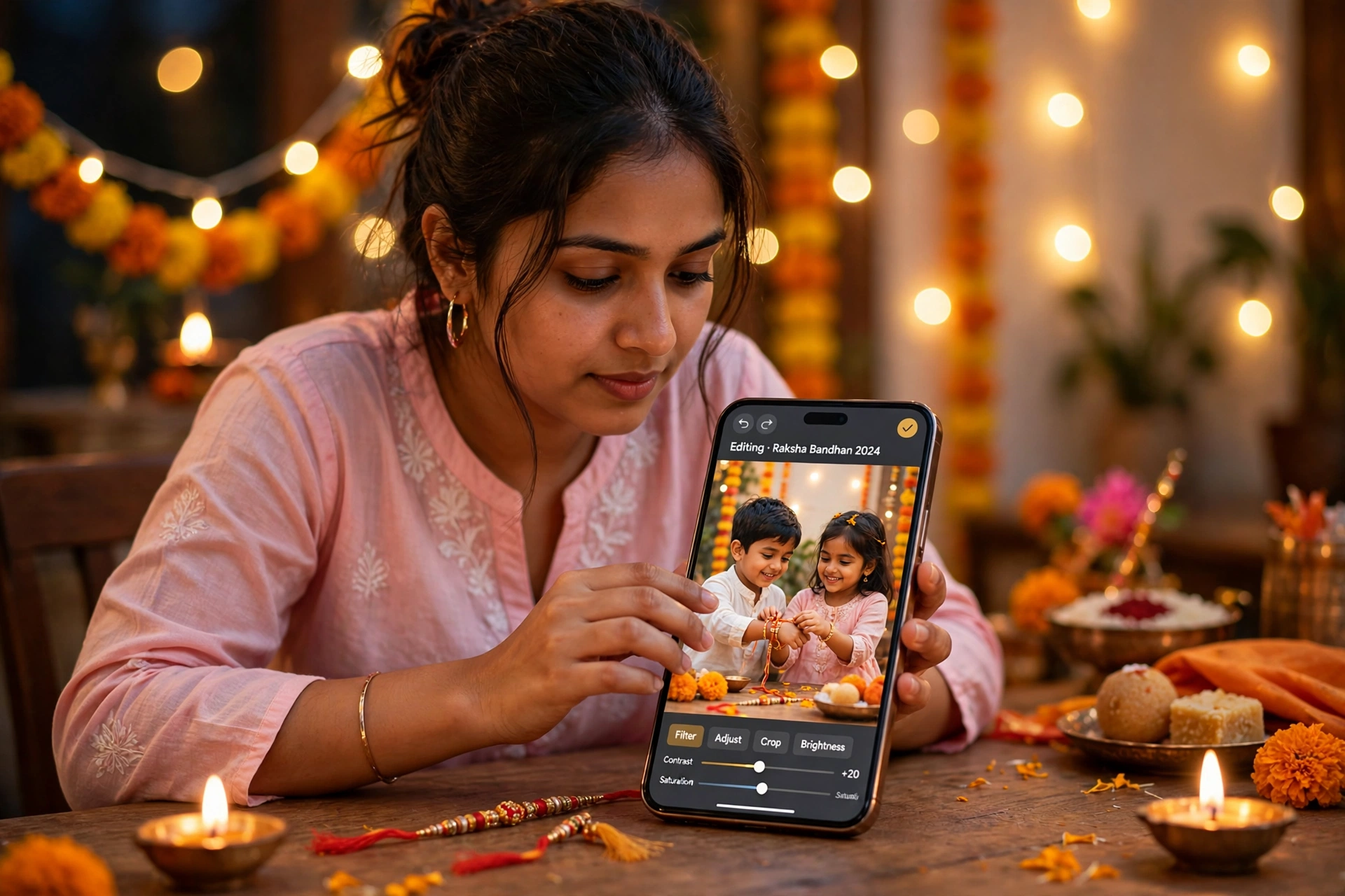Editing a Raksha Bandhan photo on a phone