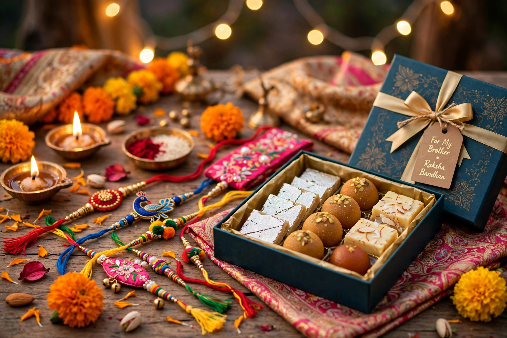 Raksha Bandhan sweets and a gift